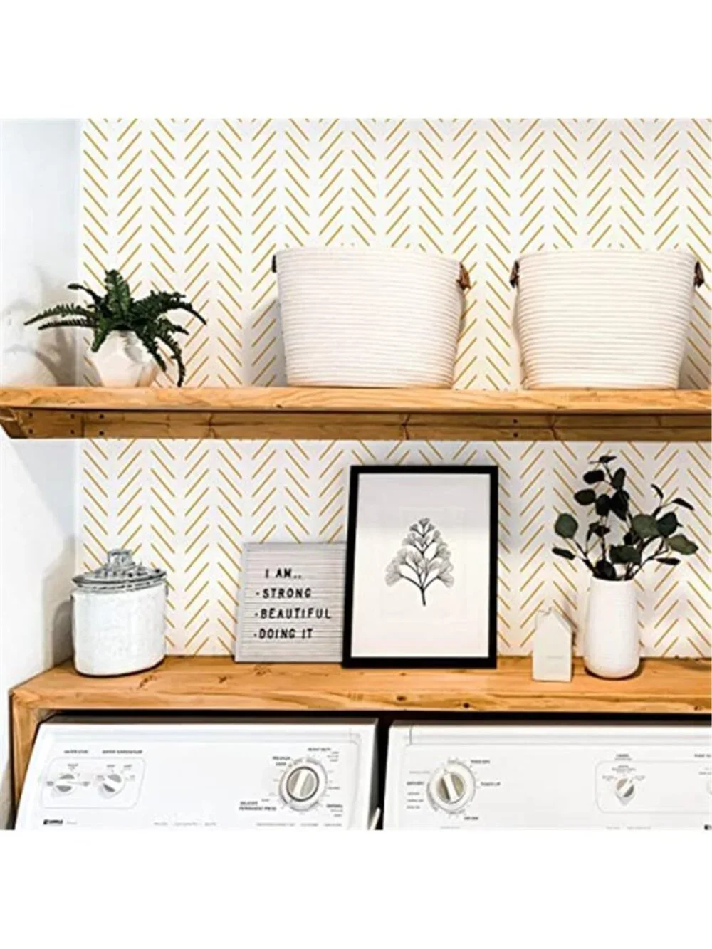 Yellow White Herringbone Peel Stick Wallpaper Removable Geometric Contact Paper